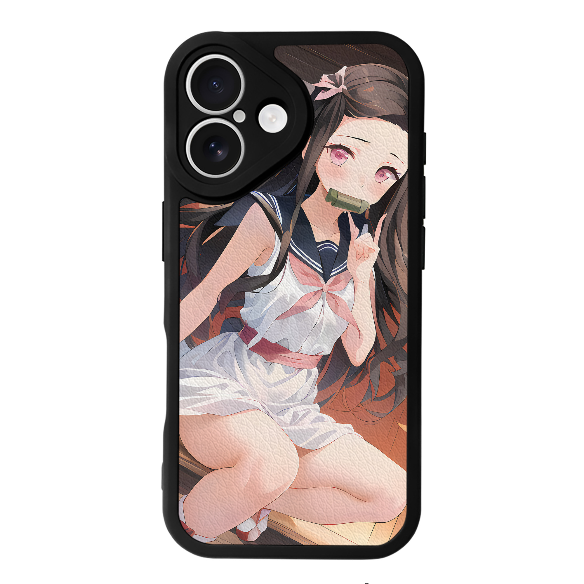（画像用） 鬼滅の刃（きめつのやいば）竈門 禰󠄀豆子／かまど ねずこ Kamado Nezuko 【iPhone 16シリーズ対応】シリコンスマホケース（レザー調） 材質：シリコン